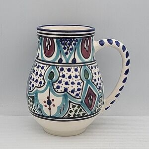 Mediterranean Le Souk Ceramique Hand Painted Floral Pitcher/Mug‎  Multicolor